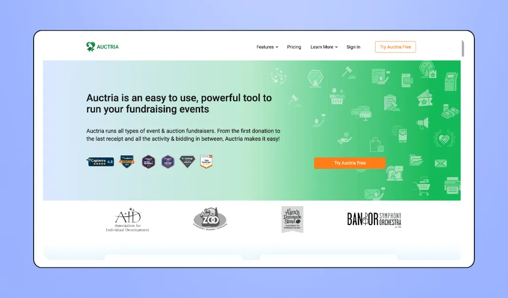 Screenshot of Auctria's interface