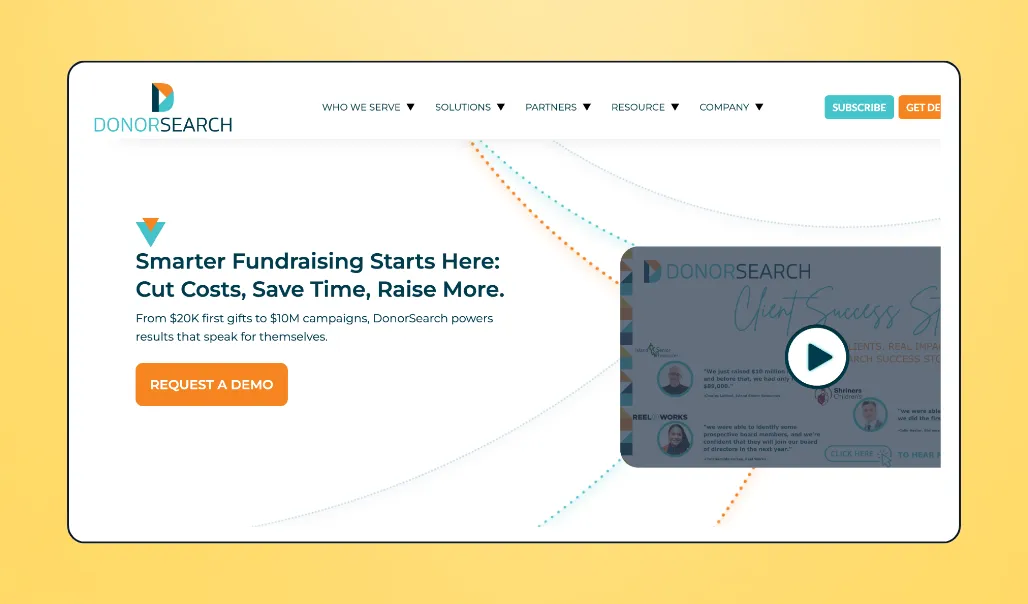 Screenshot of DonorSearch's interface