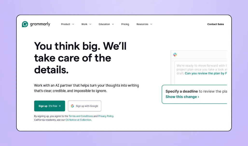 Screenshot of Grammarly Ai's interface