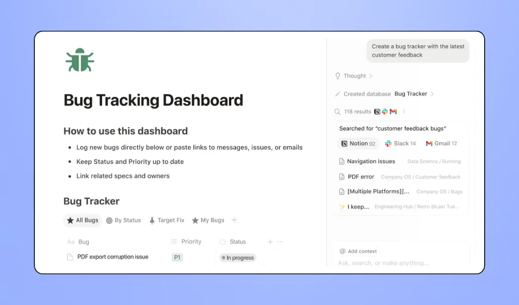 Screenshot of Notion Ai's interface