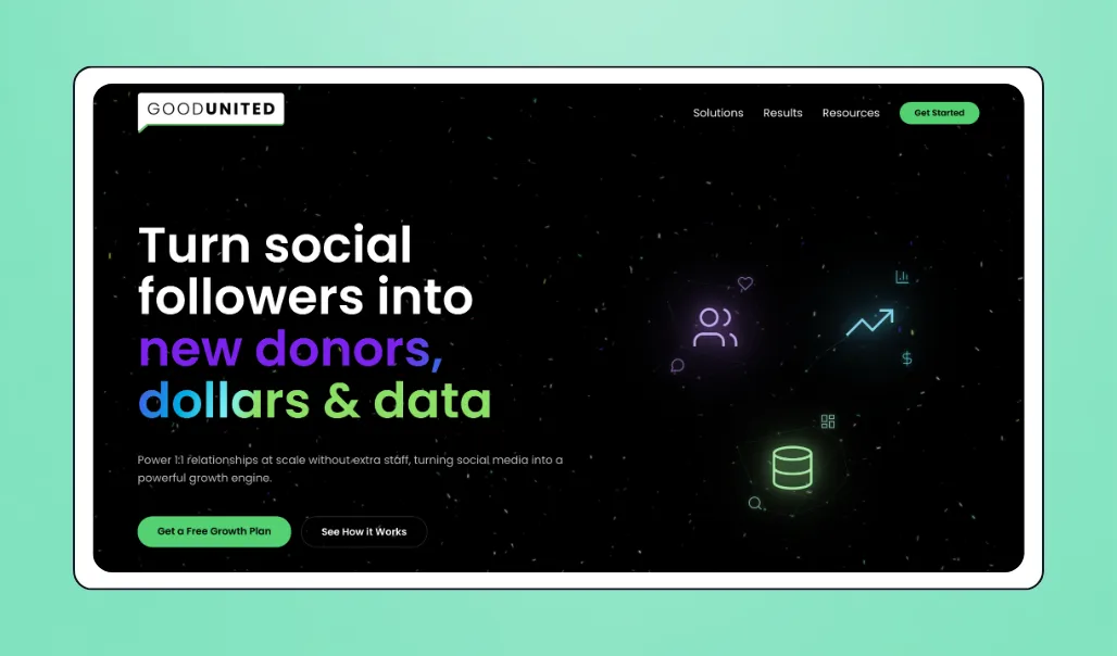 Screenshot o GoodUnited's interface