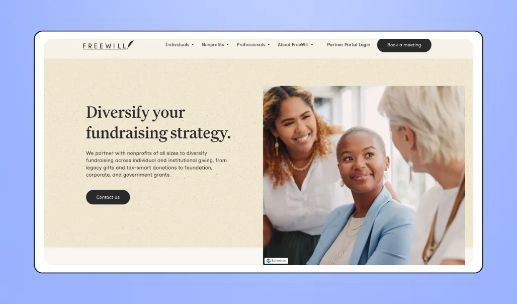 Screenshot of FreeWill's interface