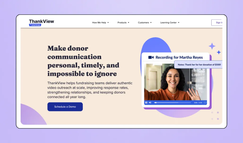 Screenshot of ThankView's interface