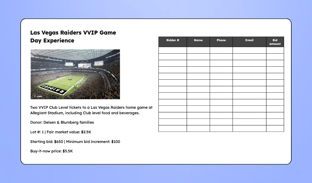 Paper bid sheet example
