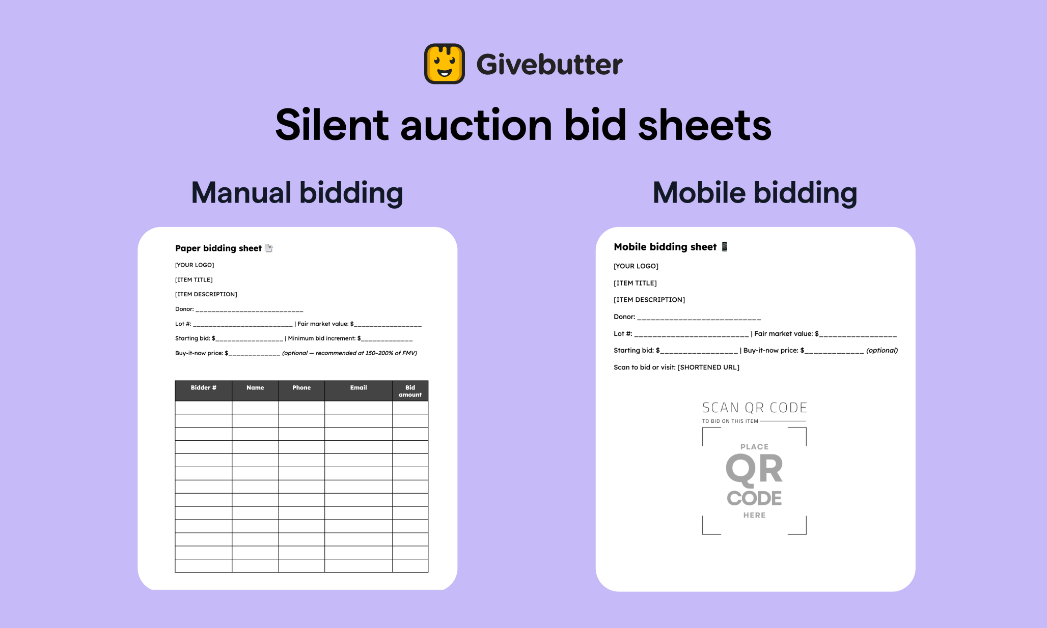 Silent auction bid sheets: Manual & mobile options