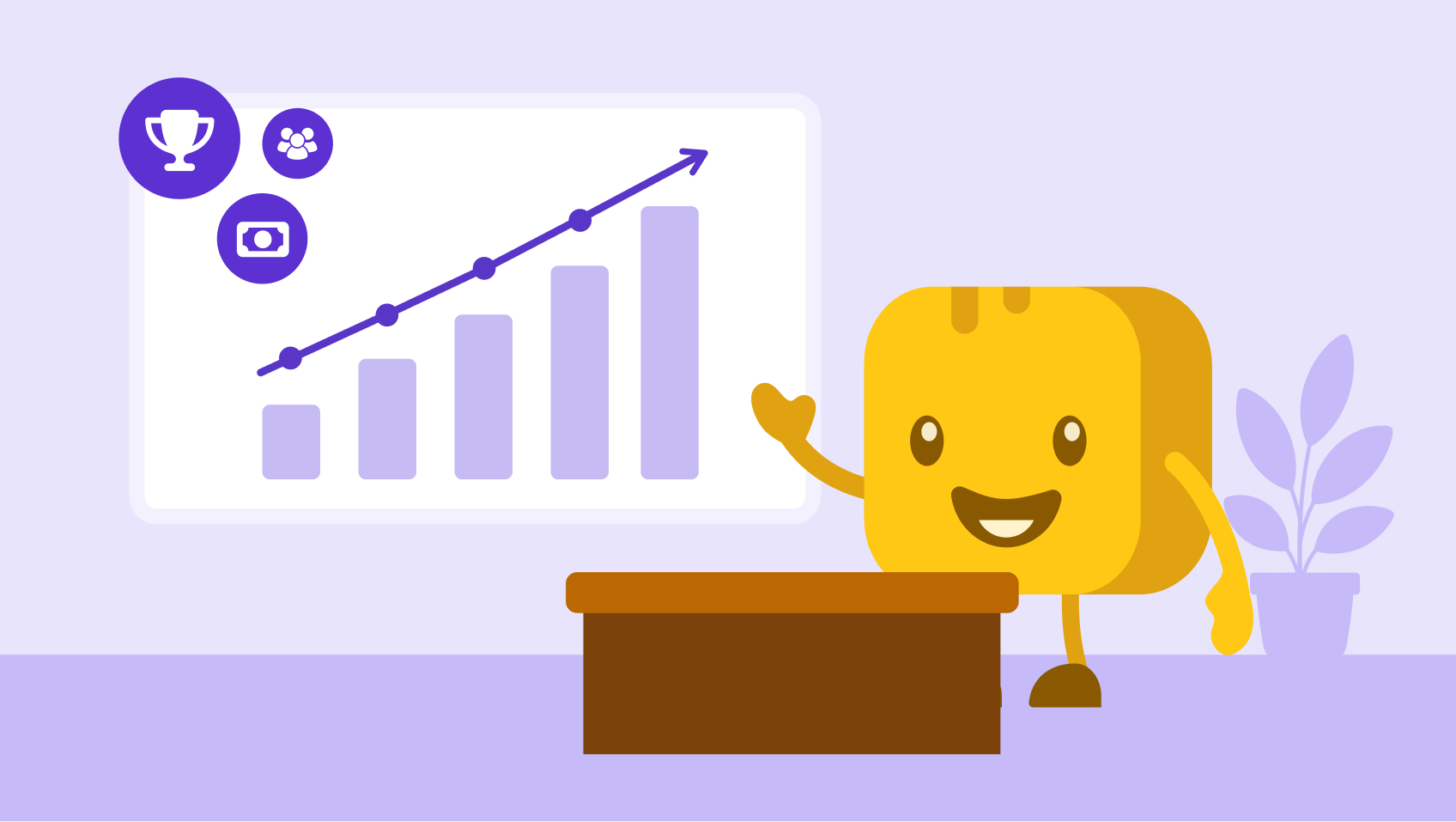 Mr Butter with an upward graph in the background