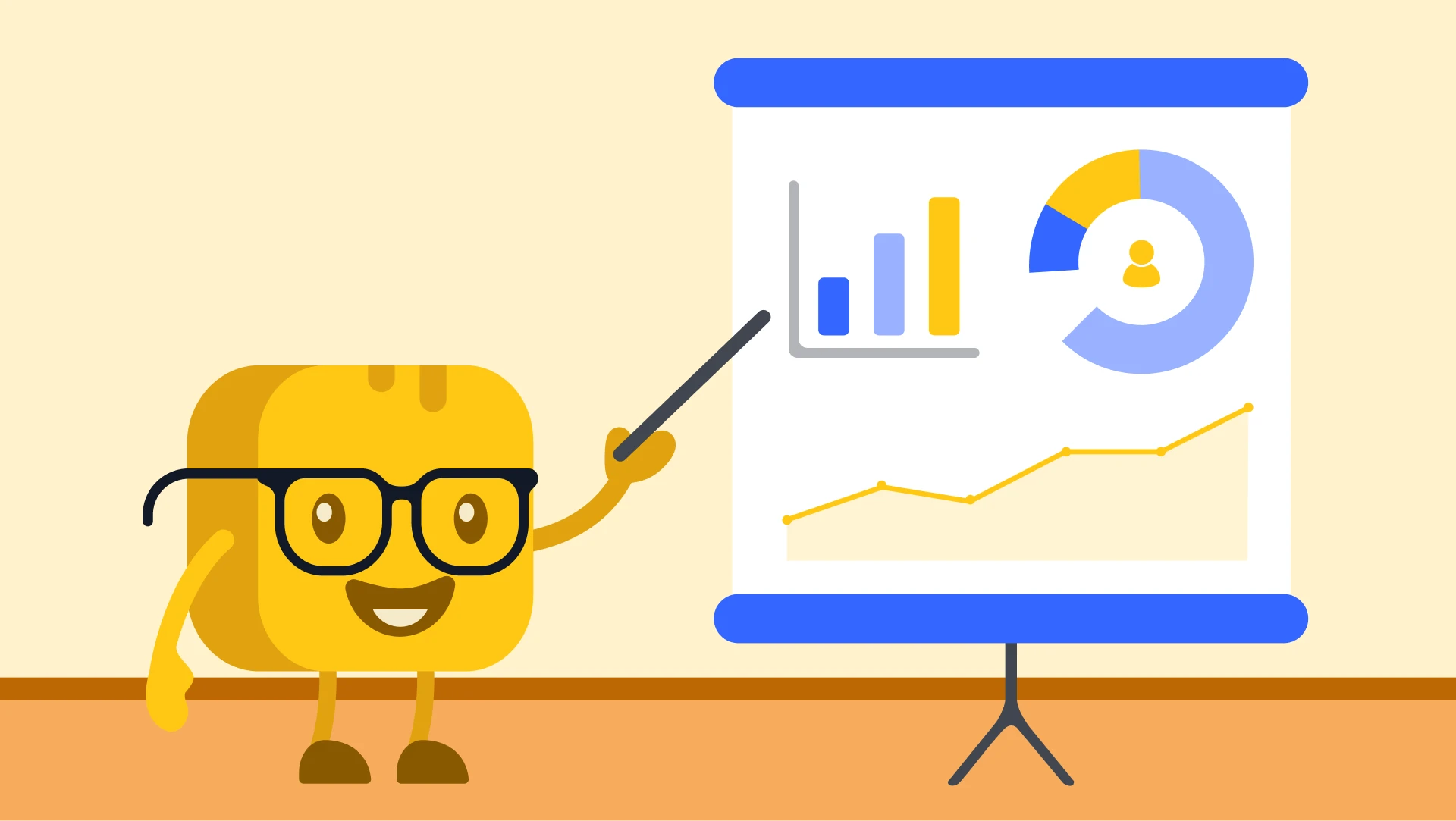 Mr Butter pointing out to a fundraising performance metrics graph