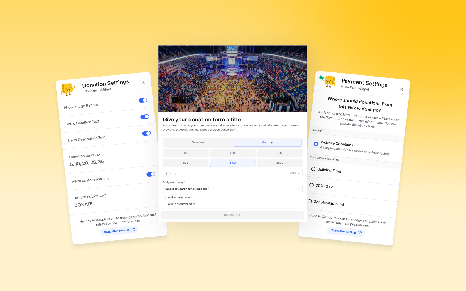 Givebutter donation widgets on a Wix website