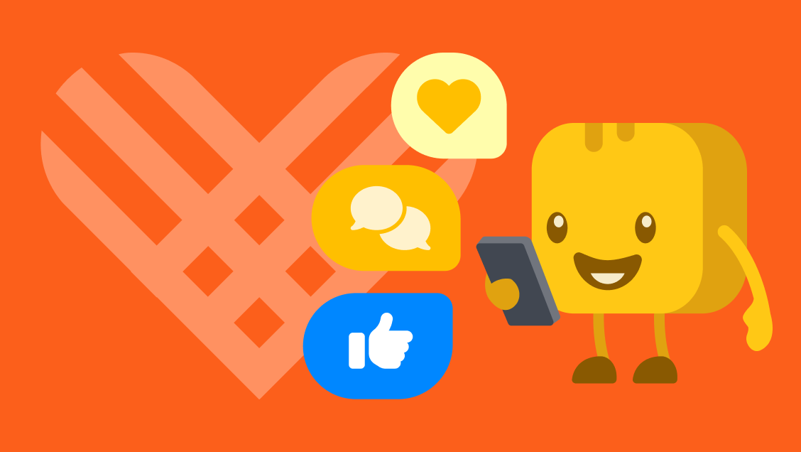 Mr Butter on his phone with social media icons
