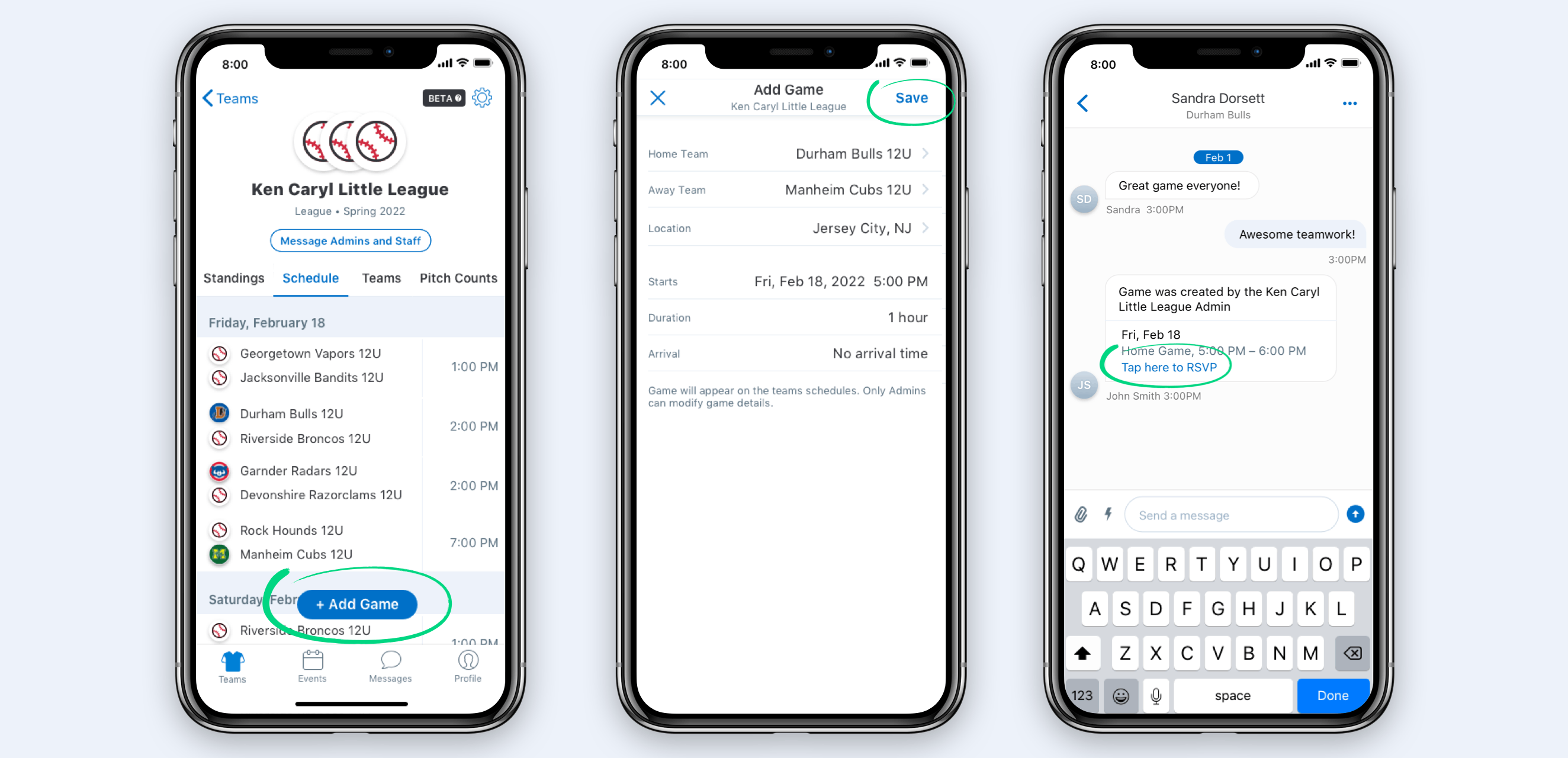The new Organization Schedule tab will allow the Organization Admin(s) to create H2H games that will appear in the Organization, in both Teams’ Schedules, and in Team Messages.