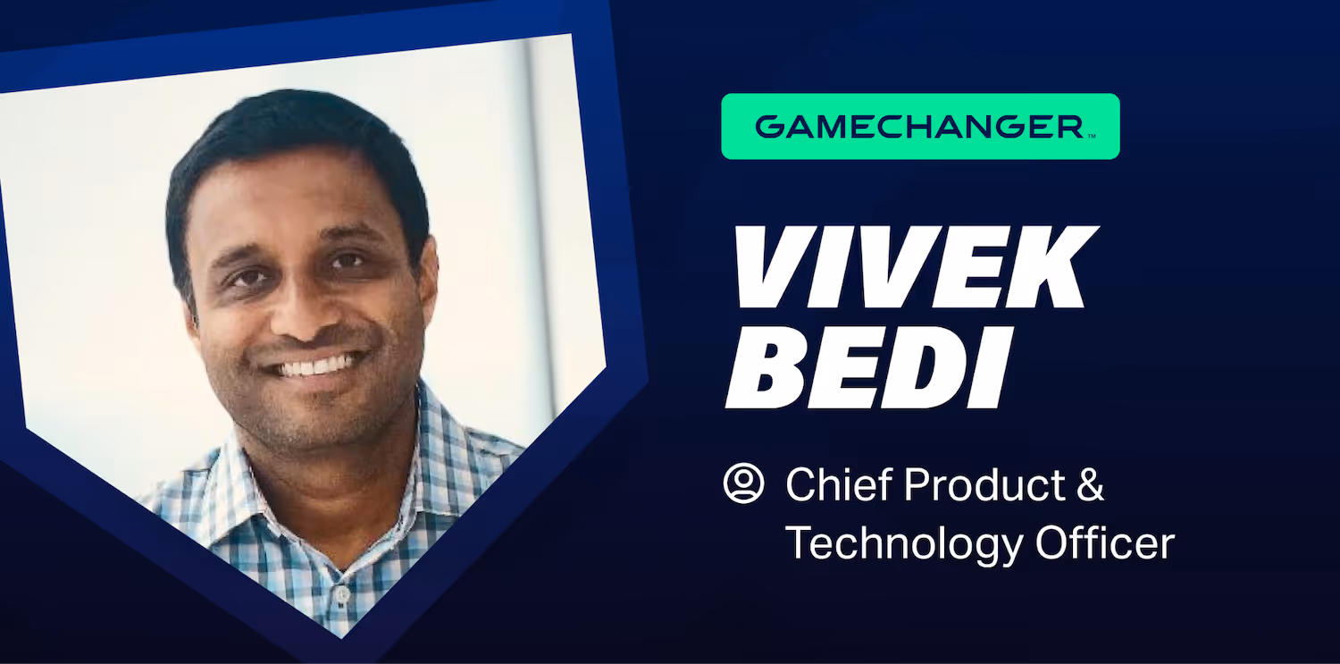 Portrait of Vivek Bedi, Chief Product & Technology Officer at GameChanger, smiling in a checkered shirt.