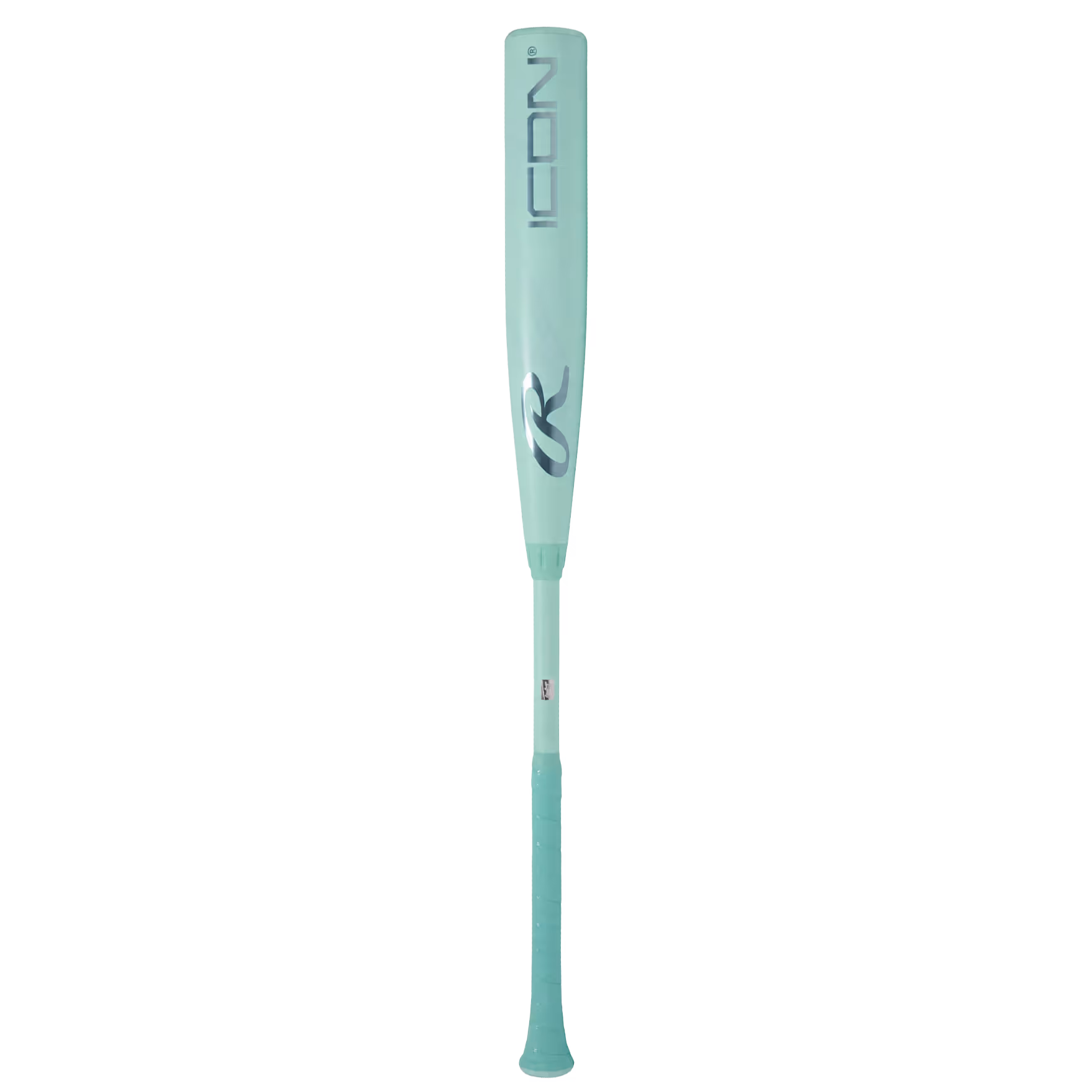Mint green Rawlings ICON baseball bat with grip tape and branding on barrel.