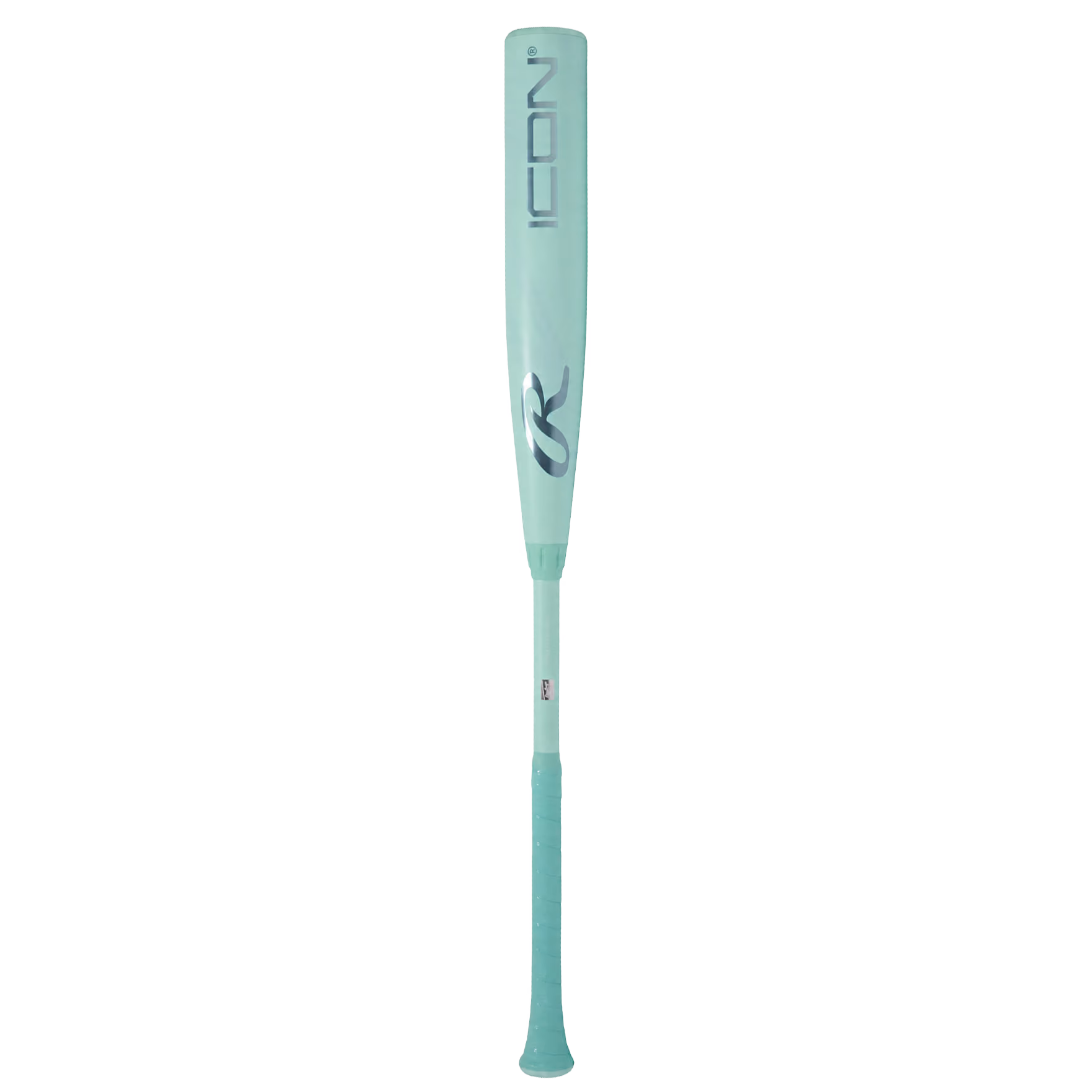 Light blue baseball bat with ICON and Rawlings logo on the barrel