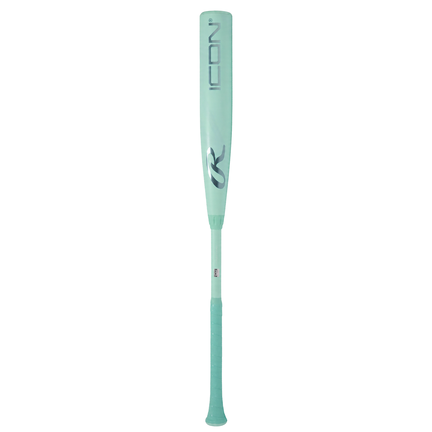 Light blue baseball bat with ICON and Rawlings logo on the barrel