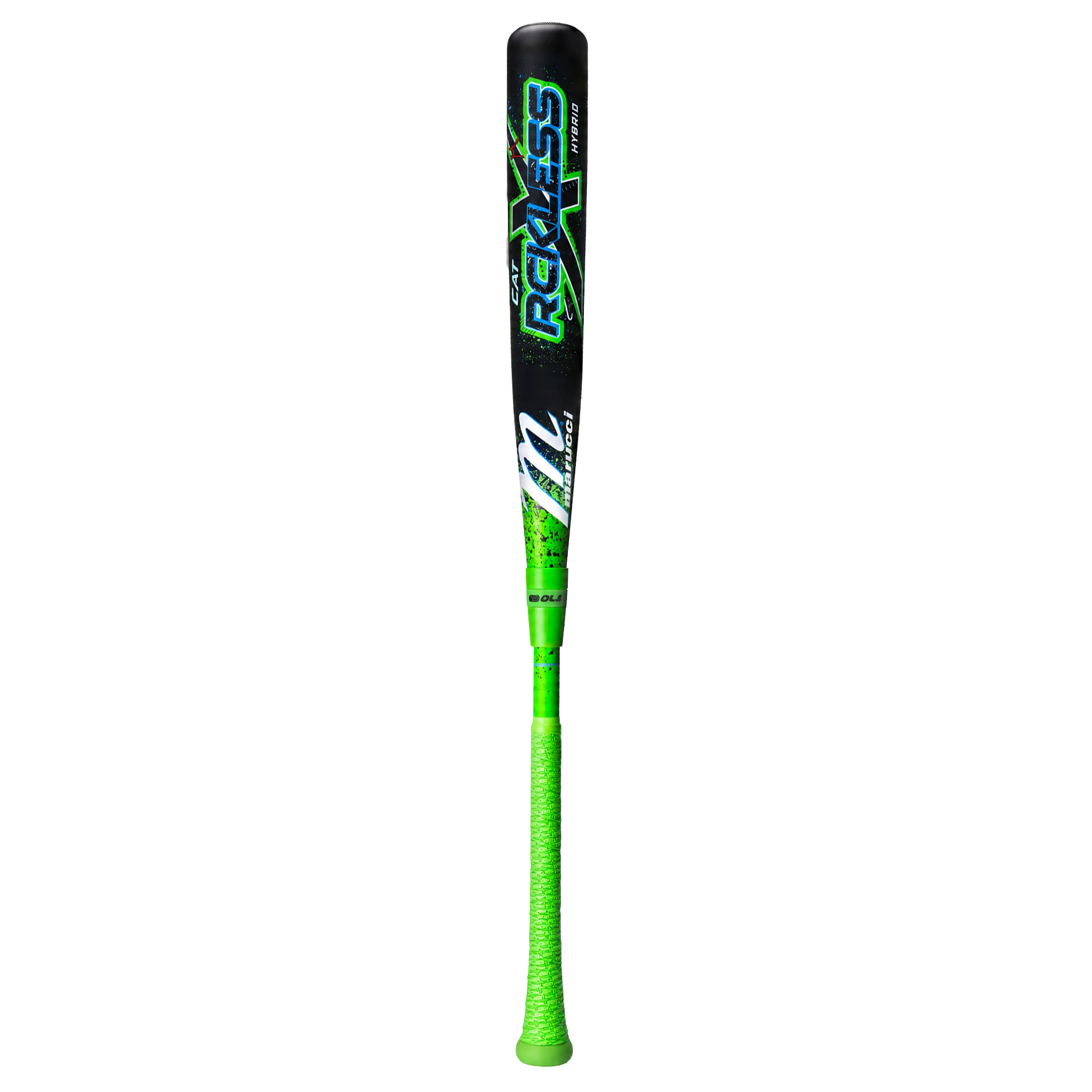 Marucci CAT RCKLESS Hybrid baseball bat with black and neon green design and green grip.
