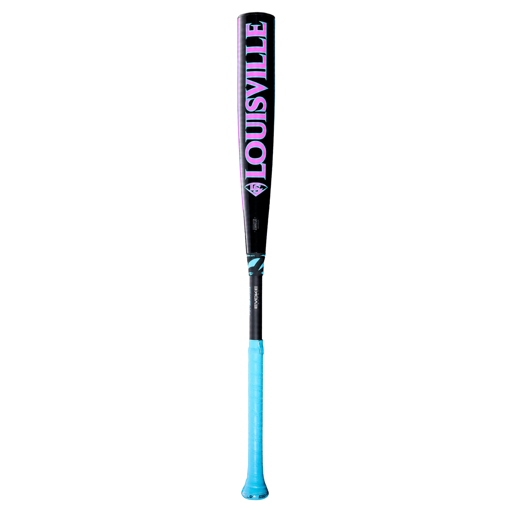 Black Louisville baseball bat with blue handle and turquoise accents.