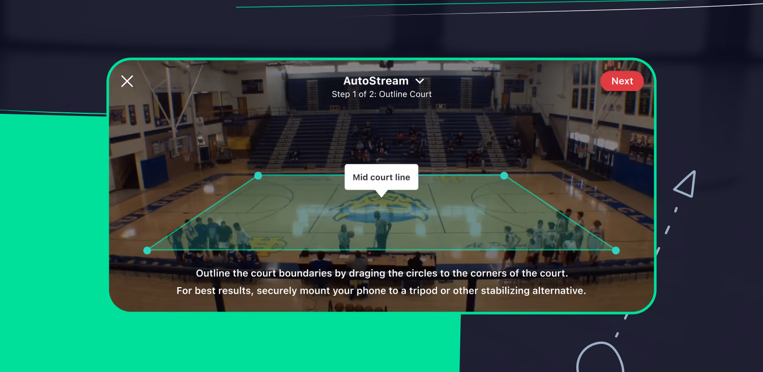 View of a basketball court through GameChanger's AutoStream for iOS live streaming setup.