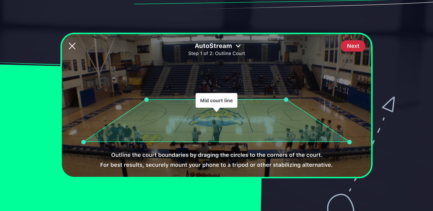 View of a basketball court through GameChanger's AutoStream for iOS live streaming setup.