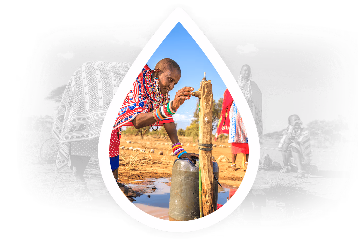 Woman getting water from a hand pump