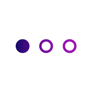 Three circles in a row: a solid navy blue circle, a purple circle with a filled center, and a purple outlined circle.