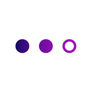 Three purple circles on white background: one solid dark purple, one solid medium purple, and one hollow medium purple outline.
