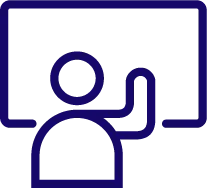 Icon of a person raising one hand in front of a rectangular board.