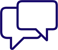 Icon of two overlapping speech bubbles representing communication.