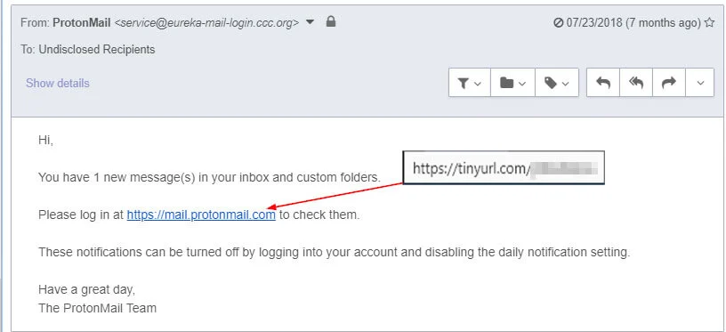 Suspicious link example