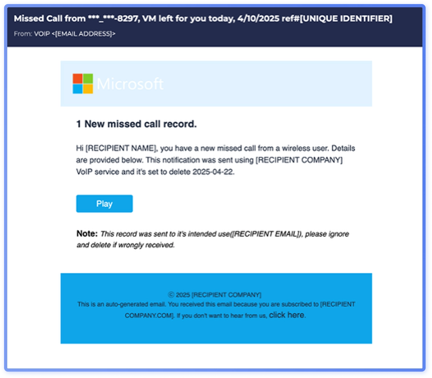Threat Intelligence Report: Voicemail Phishing Example