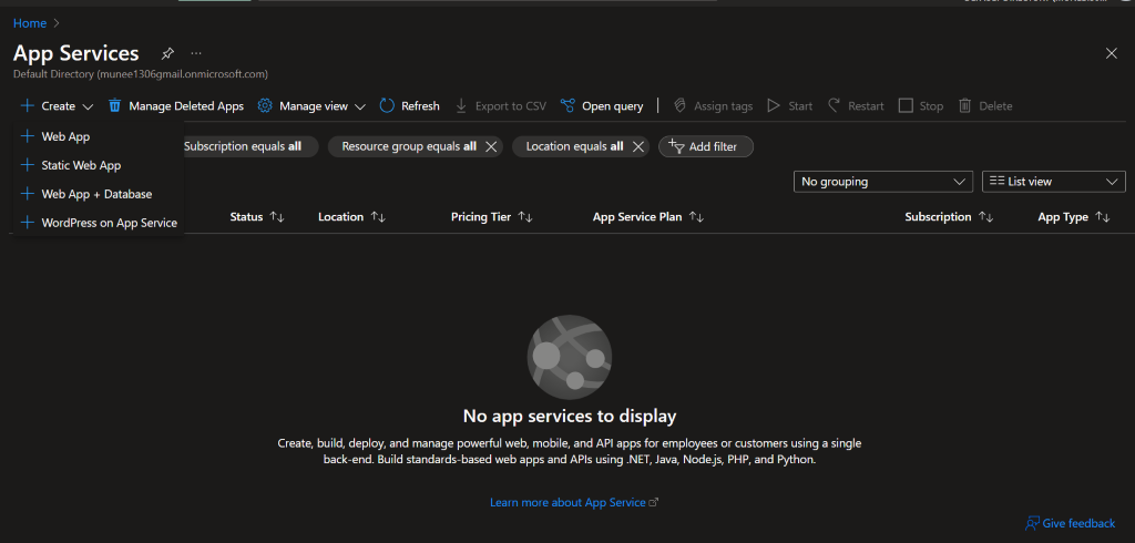 Azure create app service