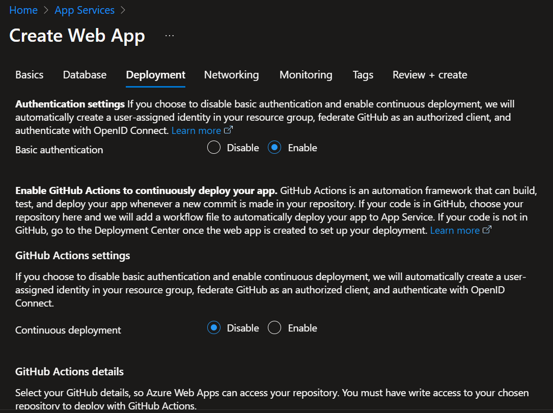 Azure web app deployment