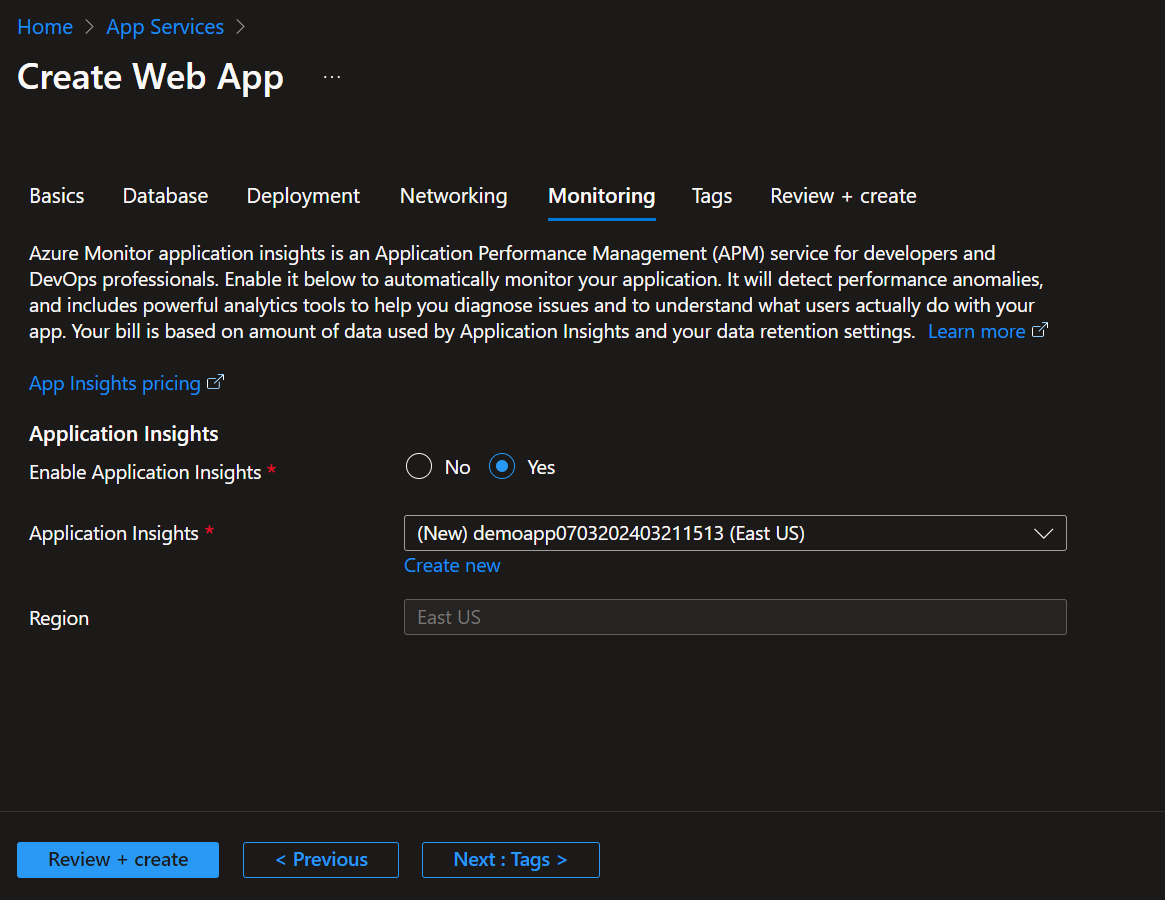 Azure web app monitoring