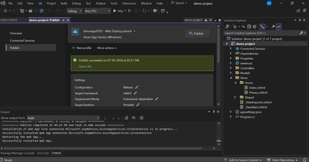 Azure web app .NET code publish