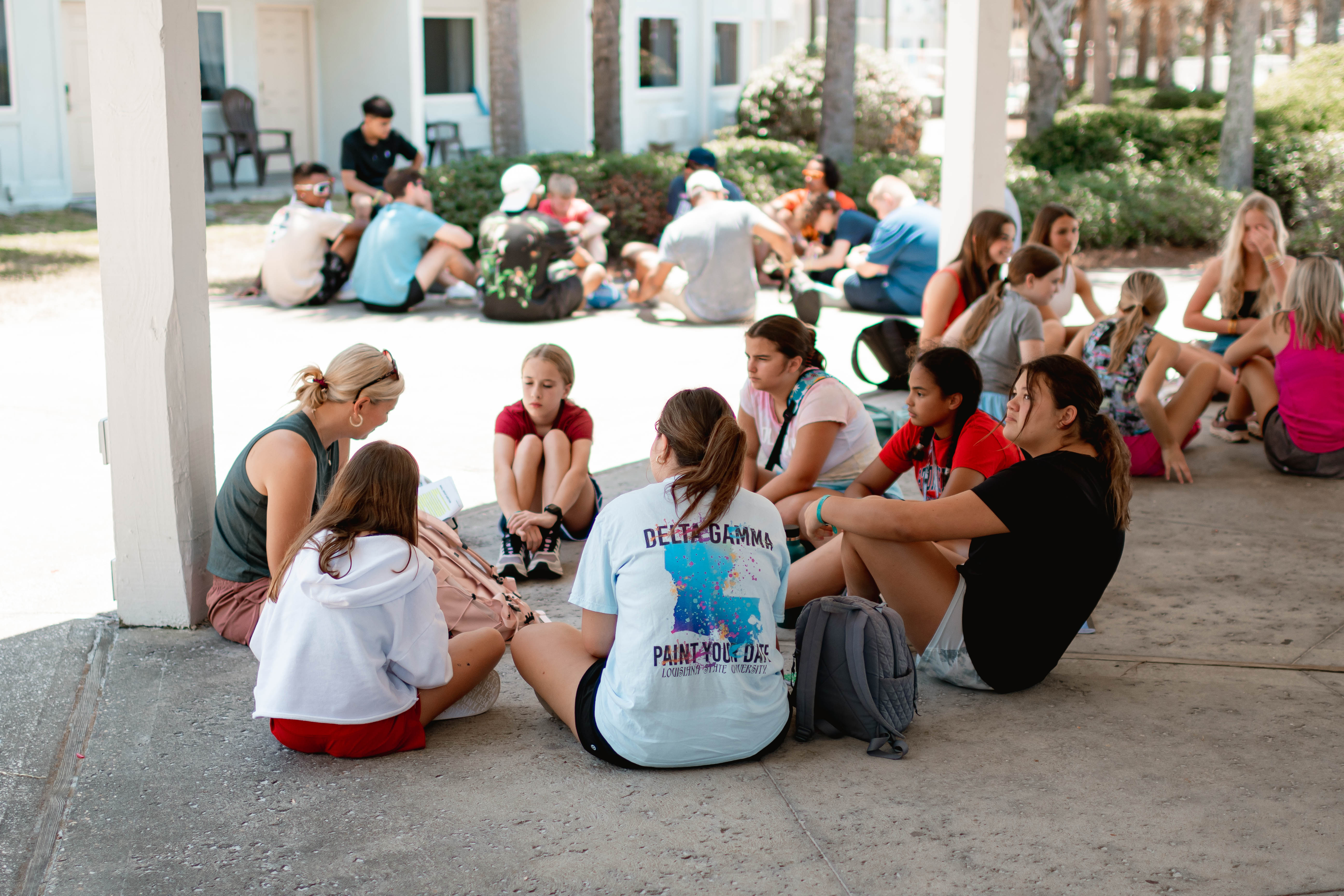 Youth group in a small group conversation at BigStuf