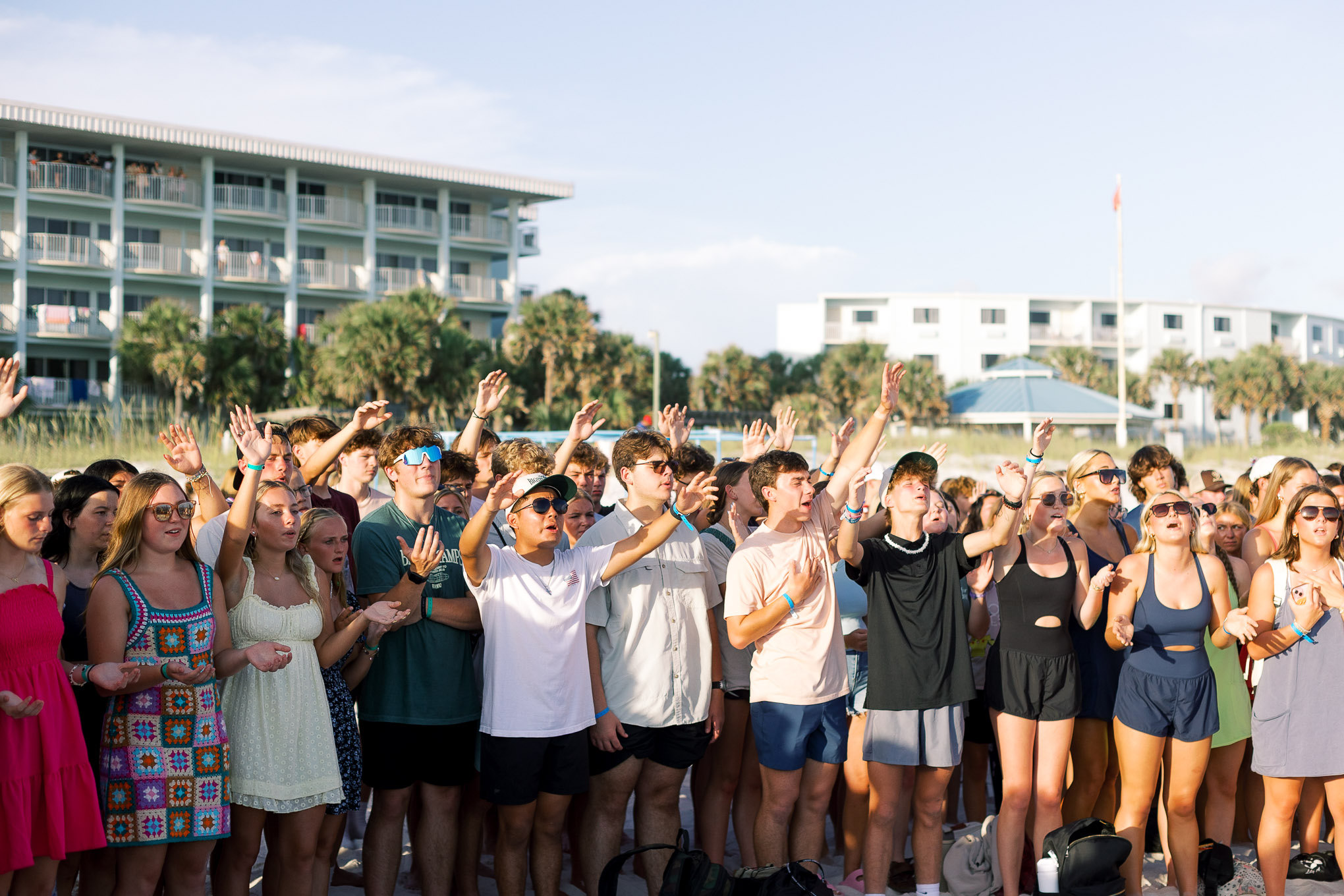 Students beginning the day on the beach