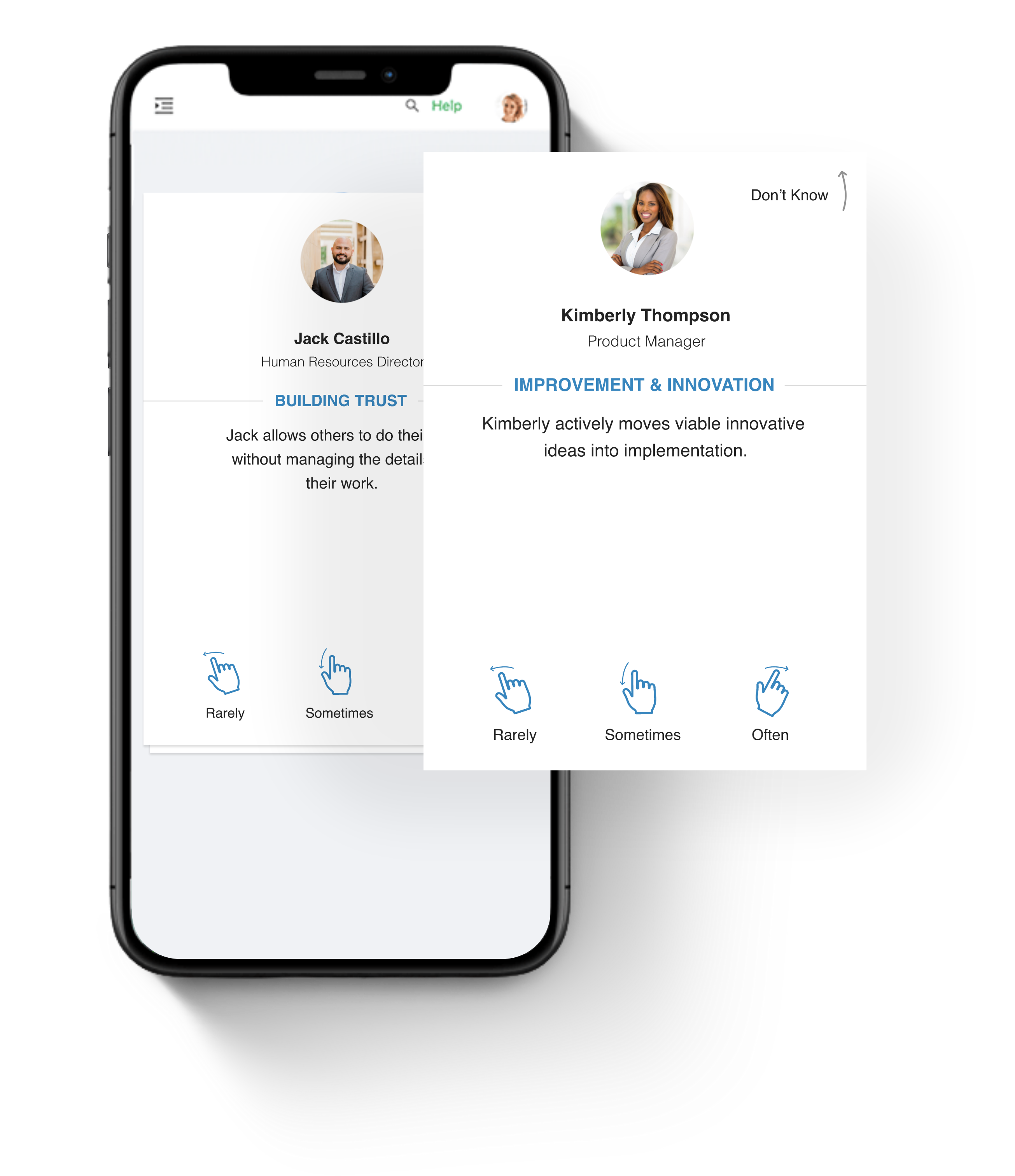 Rhabit's easy to swipe feedback card on iPhone.