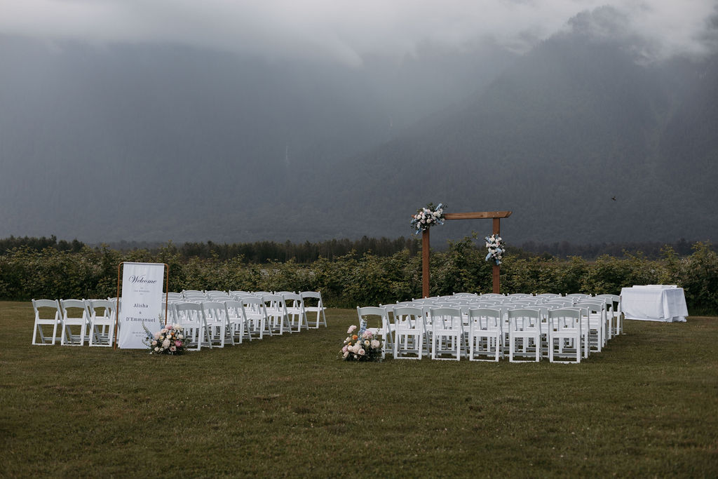 A ceremony set up in the field at the Fraser River Lodge