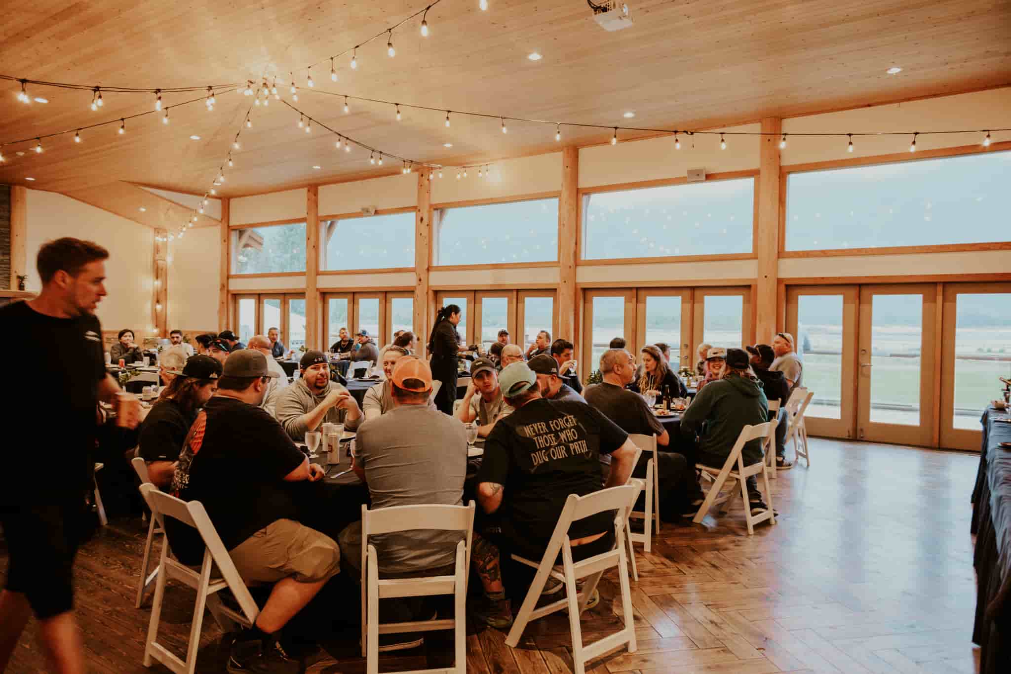A large group at the Fraser River Lodge