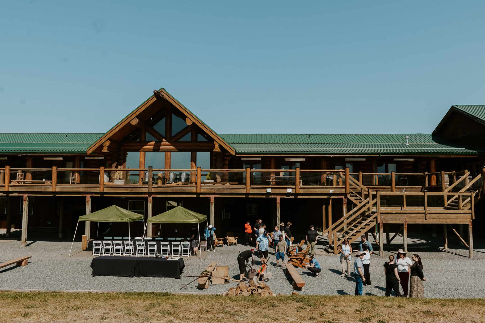 Corporate team gathered outdoors at a retreat in the Fraser Valley
