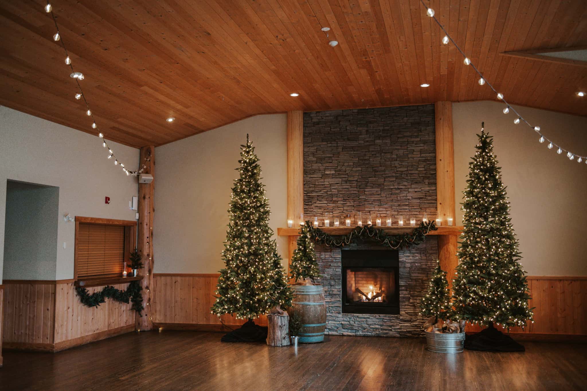 The Fraser River Lodge events hall decorated for the holiday parties