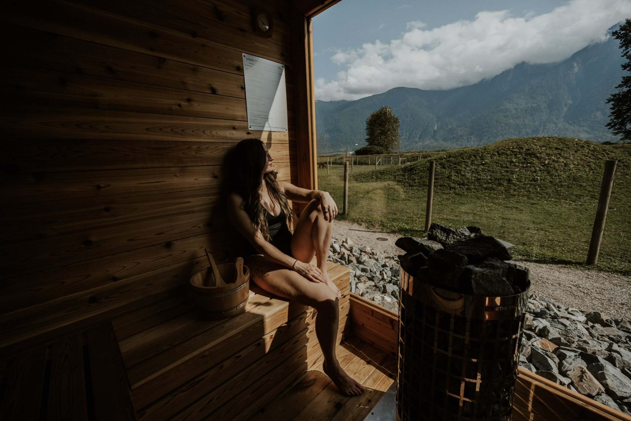 A outdoor sauna at the Fraser River Lodge