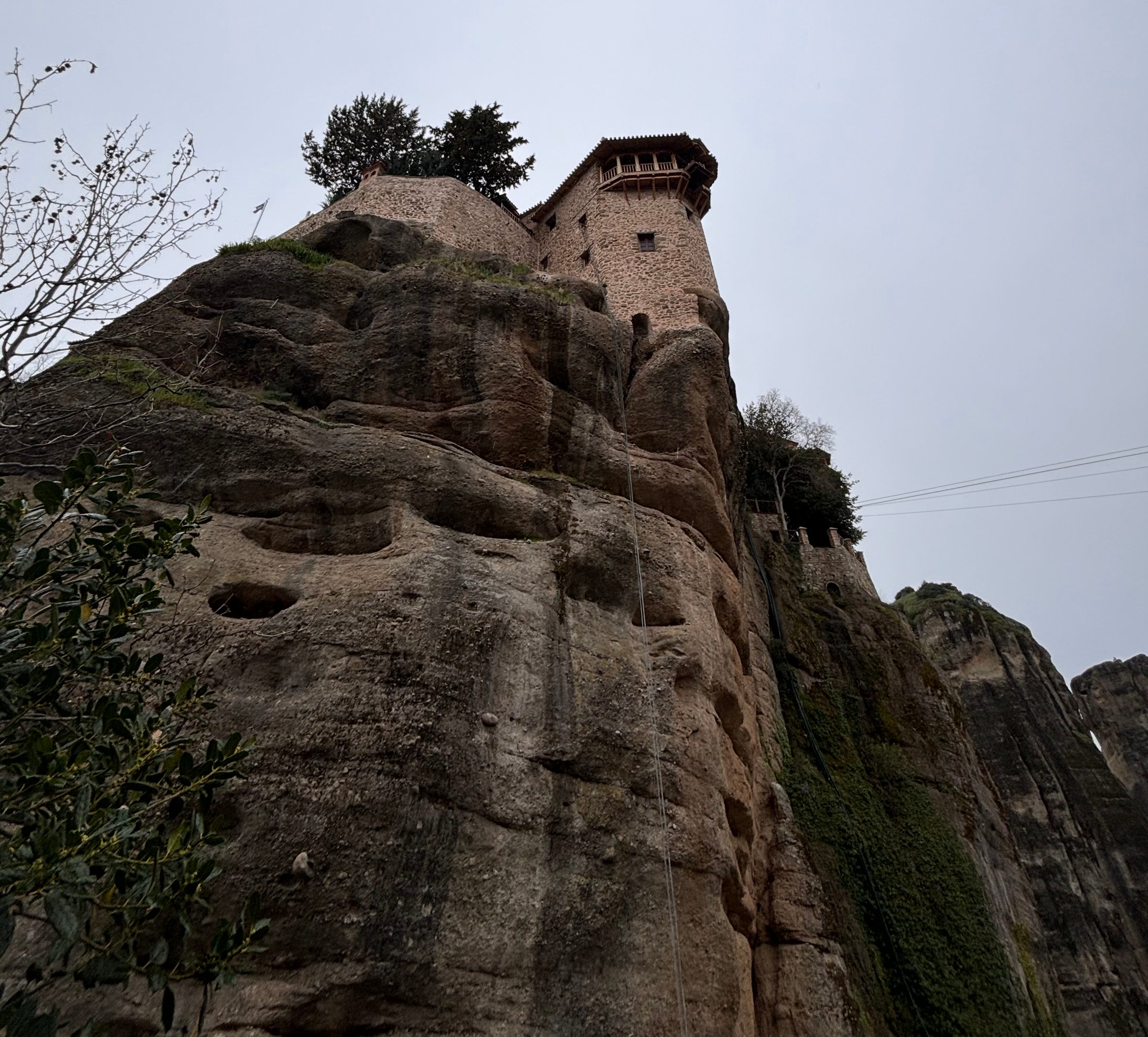 A monastery perched on a rock pillar at Meteora.