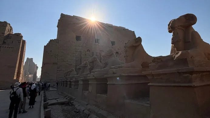 The avenue of ram-headed sphinxes at Karnak Temple.