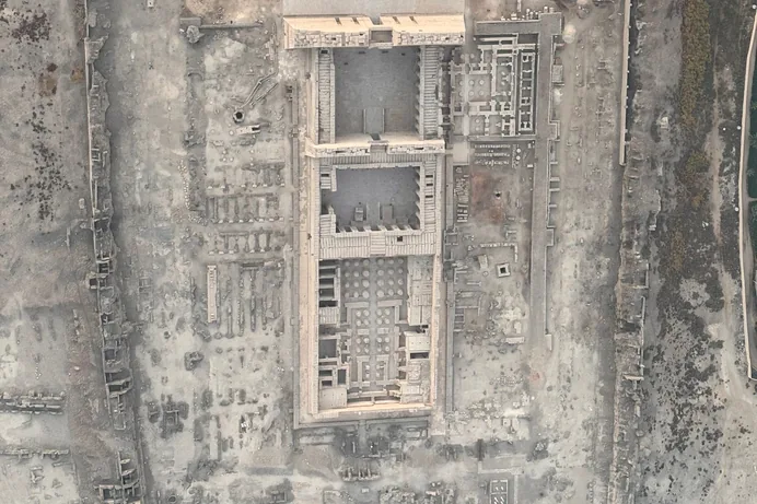 A temple complex at Luxor seen from above.