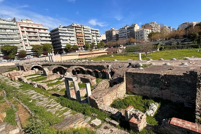 Roman forum of Thessaloniki amid the modern city.