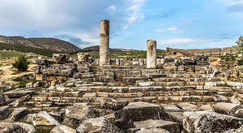 Standing columns among the ruins of Hierapolis
