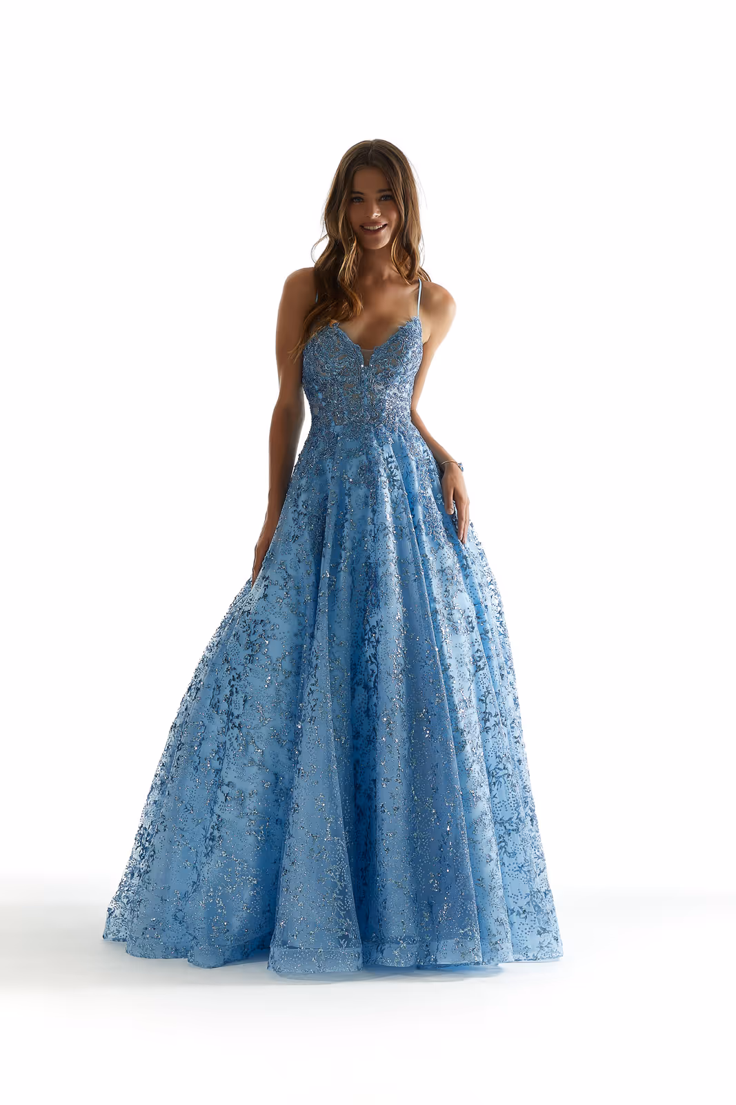 light blue Morilee prom dress