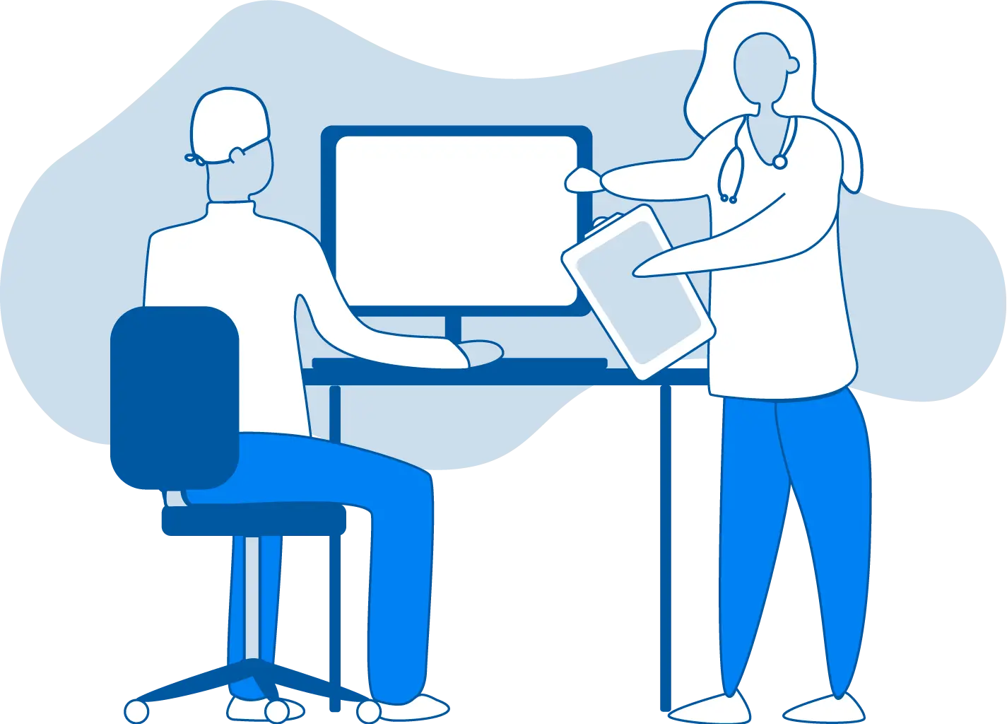 Smiling man working on a computer at the workplace