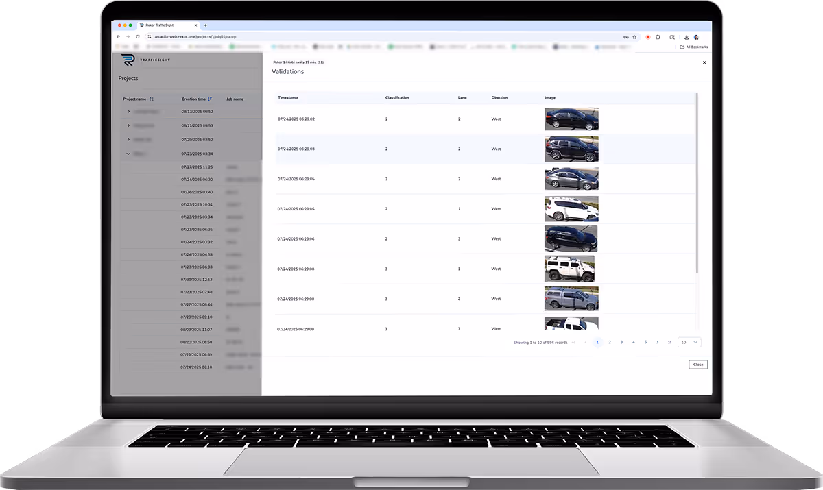 Open laptop showcasing the Rekor TrafficSight user interface