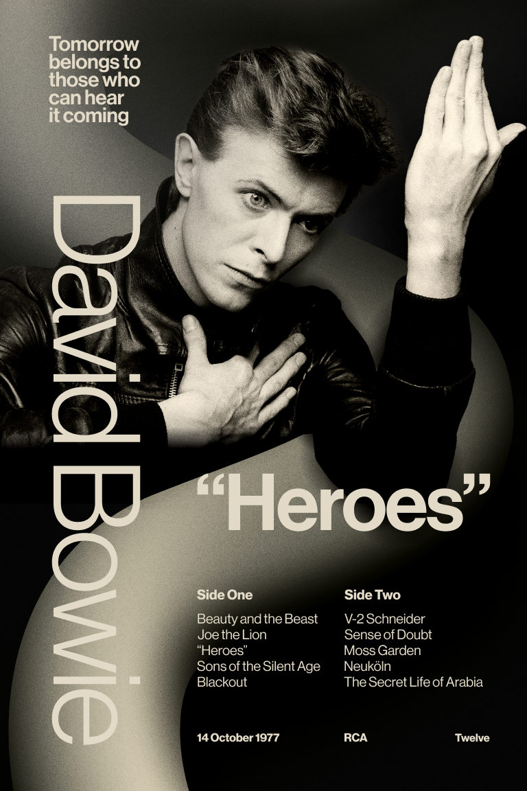 Image showing a poster design for David Bowie's 1977 album "Heroes"